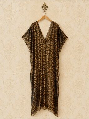 Charlie leopard animal button  shirt maxi dress coverup O/S
